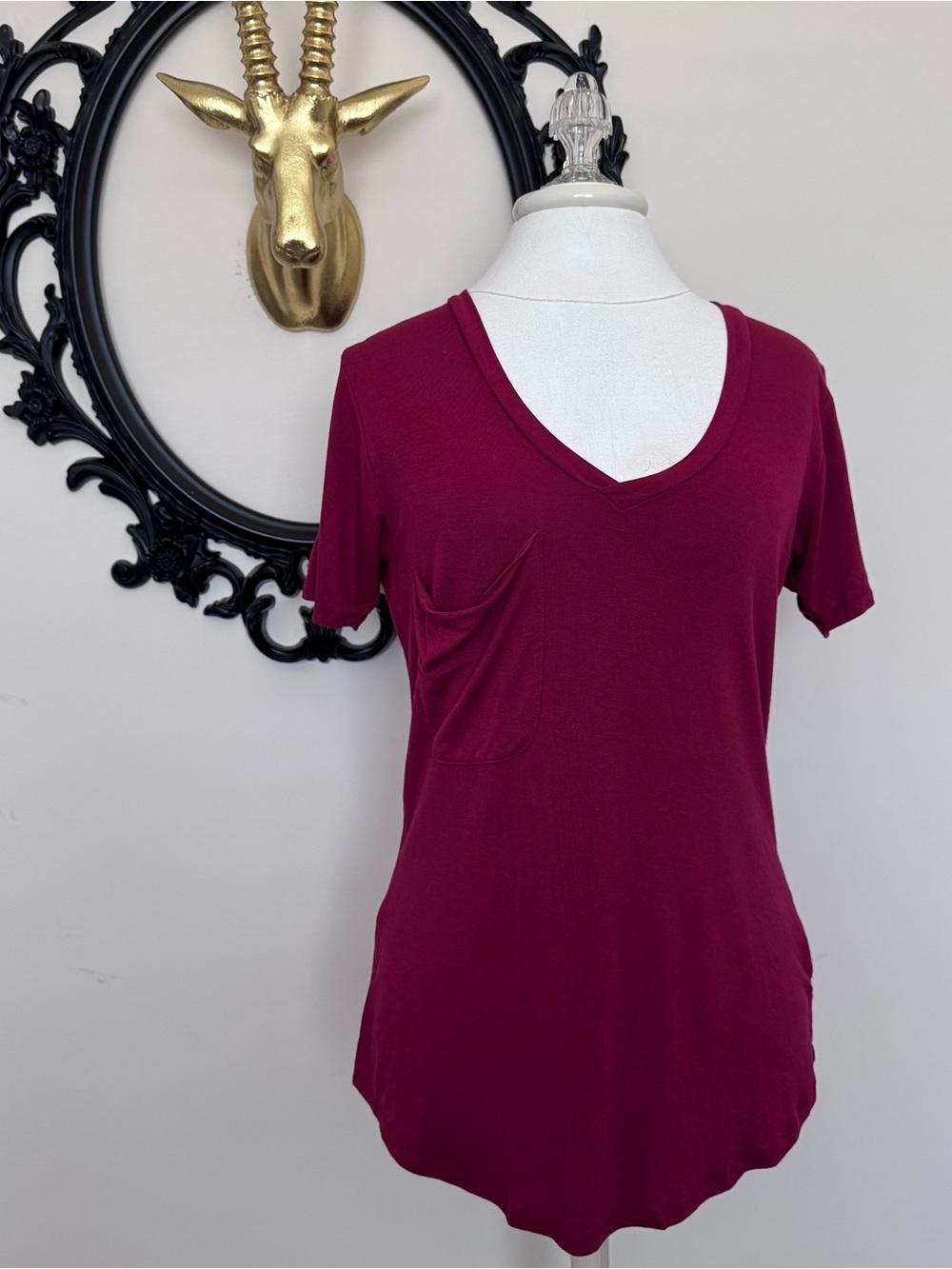 Z Supply V-Neck Short Sleeve Dark Red Pocket Tee